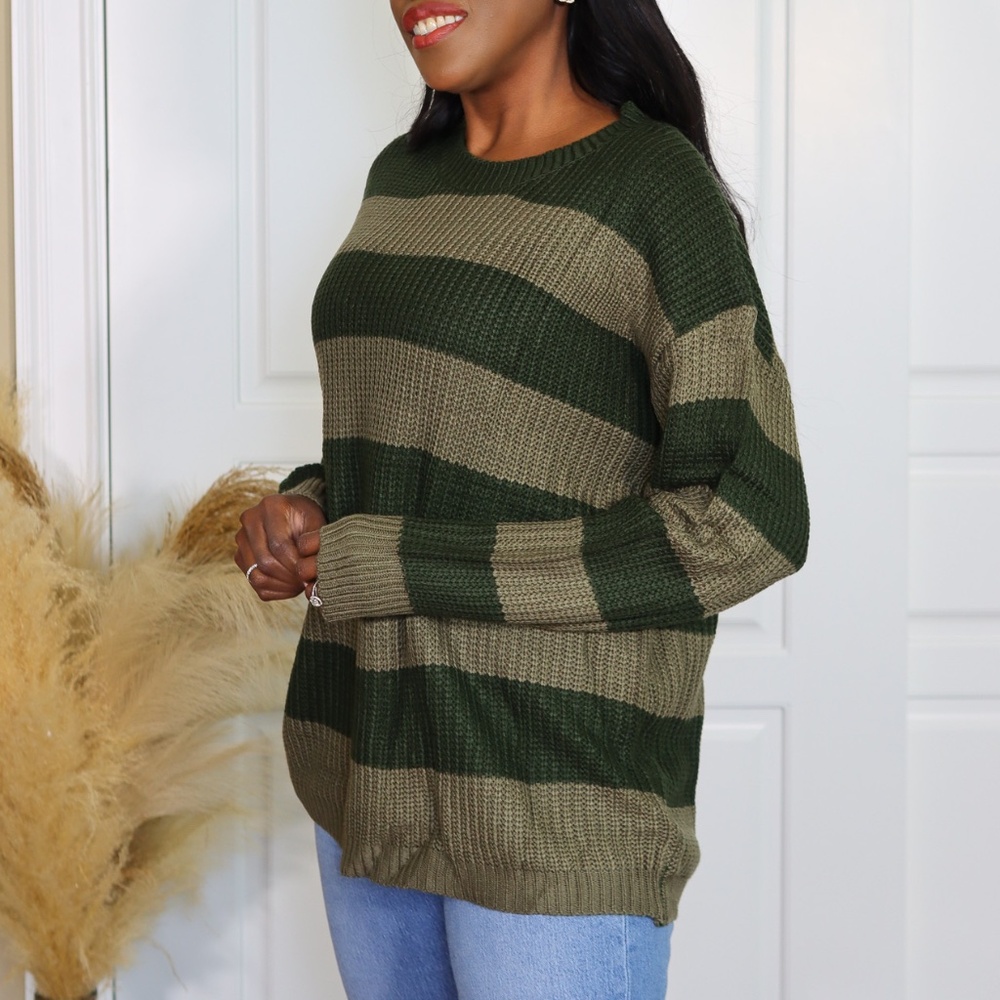 SHADES OF GREEN COLOR BLOCK KNIT SWEATER - Picture 3 of 8